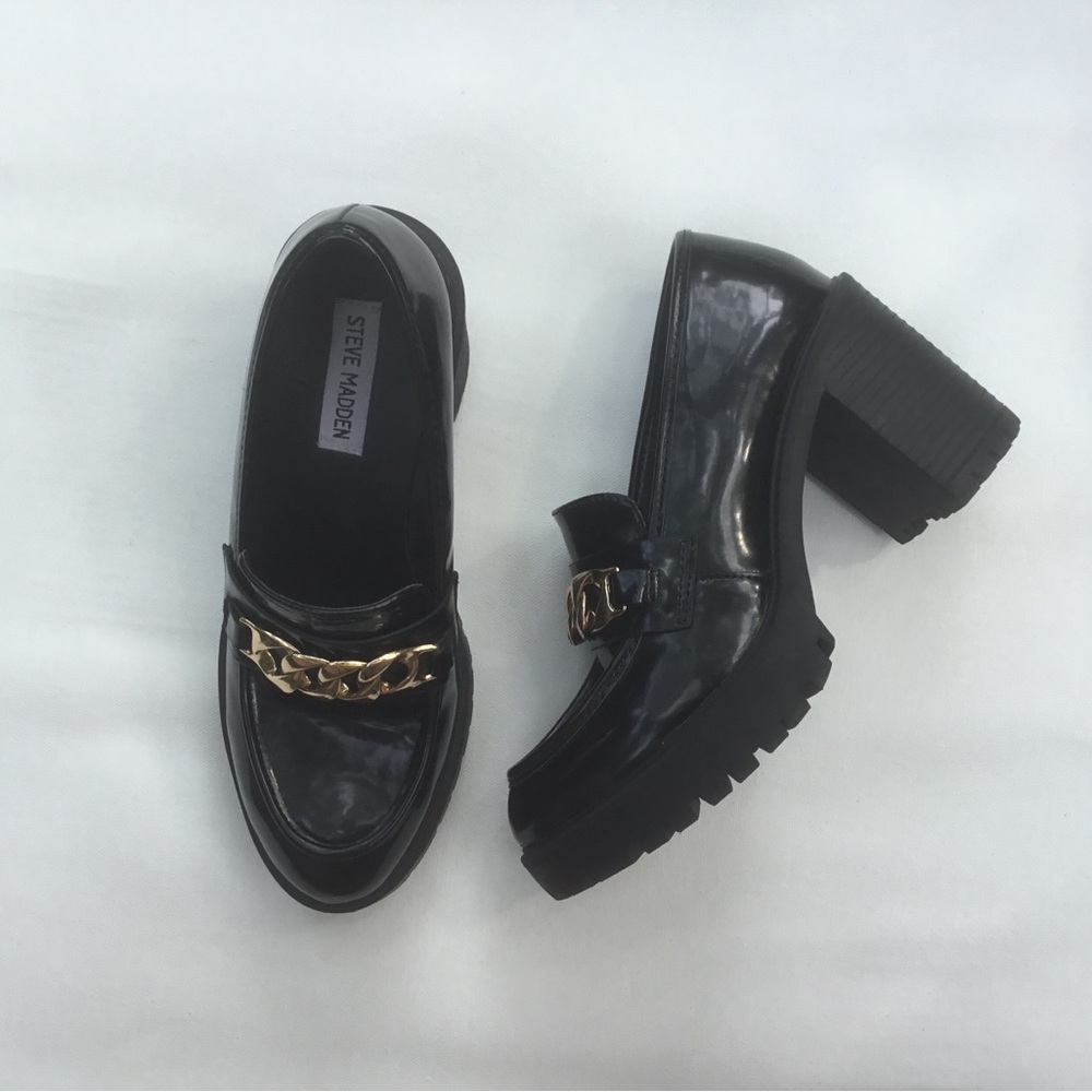 Steve Madden Black and Gold Platform Lug Sole Oxfords Mary Janes thick chunky